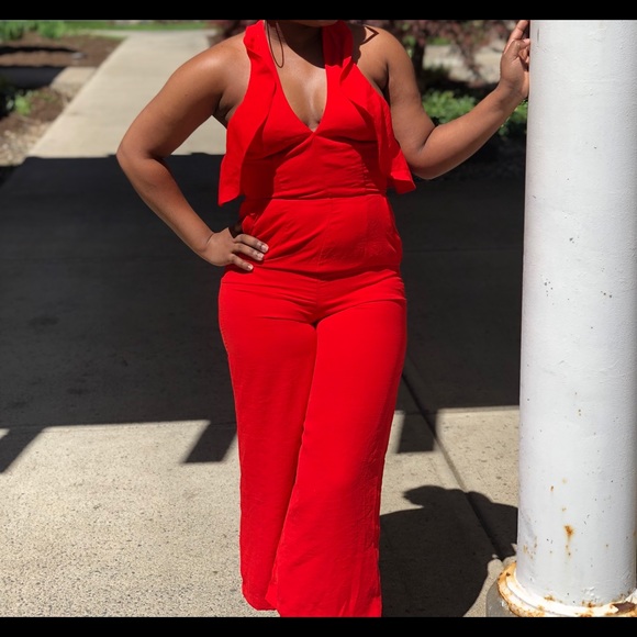 red all in one jumpsuit